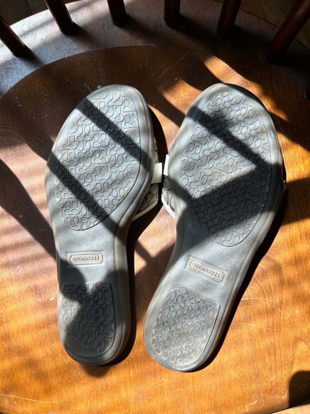 Coach Brown Signature Canvas Sandals with White Leather Trim - Picture 2 of 2